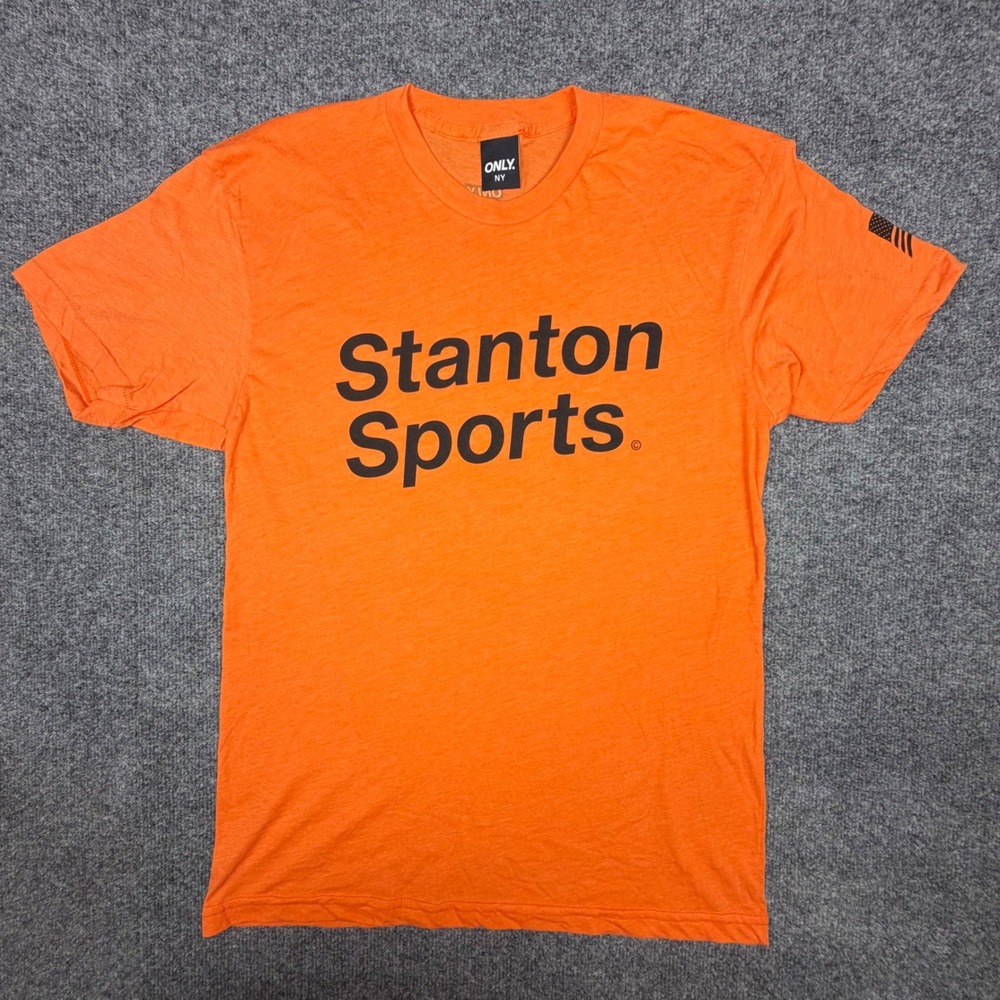 Only NY Mens‎ Heather Orange American Flag Sleeve T-Shirt Size M Made in USA